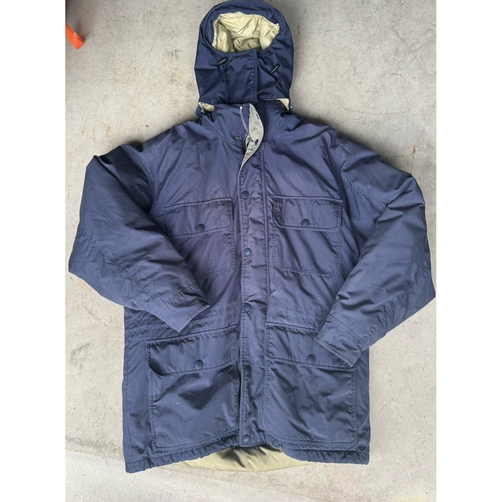 VTG Cabela's Premier Northern Goose Down Parka Jacket Hooded Navy Blue Gorpcore